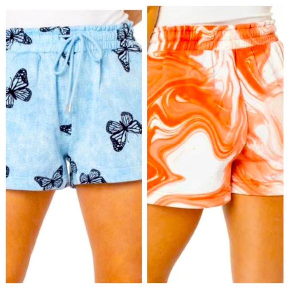 Celebrity Pink Pants - Celebrity Pink Butterfly Tie Dye Fleece Sweat Short Shorts Elastic 2 Pairs M NEW